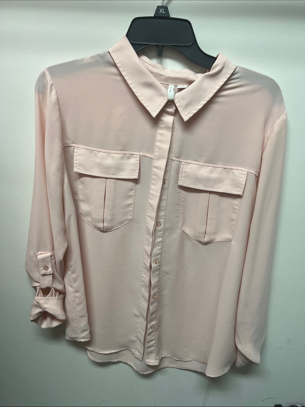 Classic Button-Front Women's Blouse in Light Pink